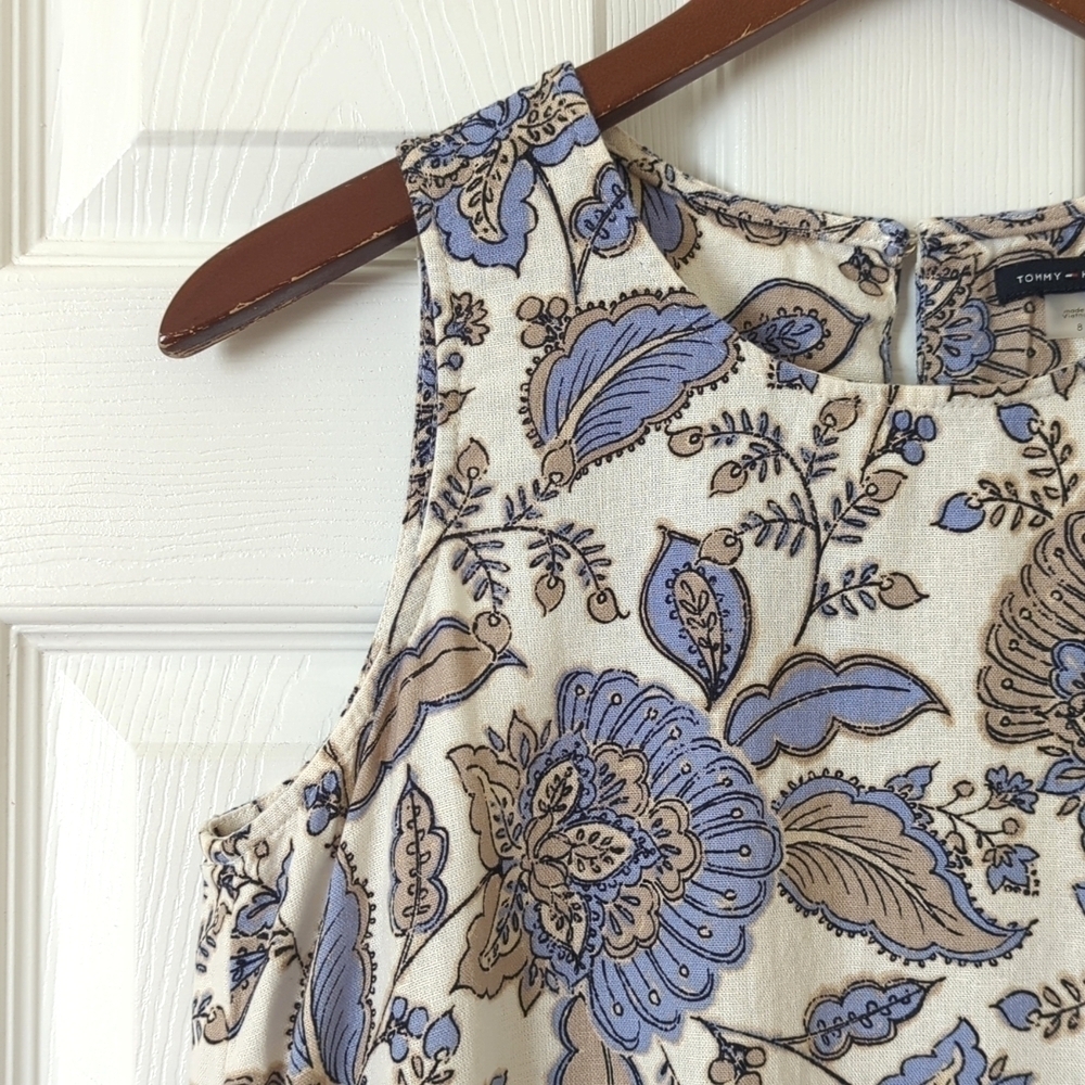 Tommy Hilfiger Provincial Paisley Linen Blend Sleeveless Flounce Hem Mini Dress - Picture 3 of 12